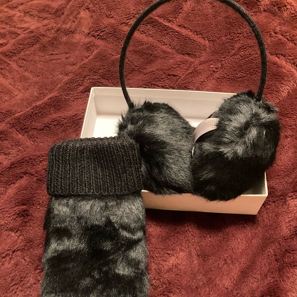 LOFT Accessories - Loft black faux fur earmuff & mittens